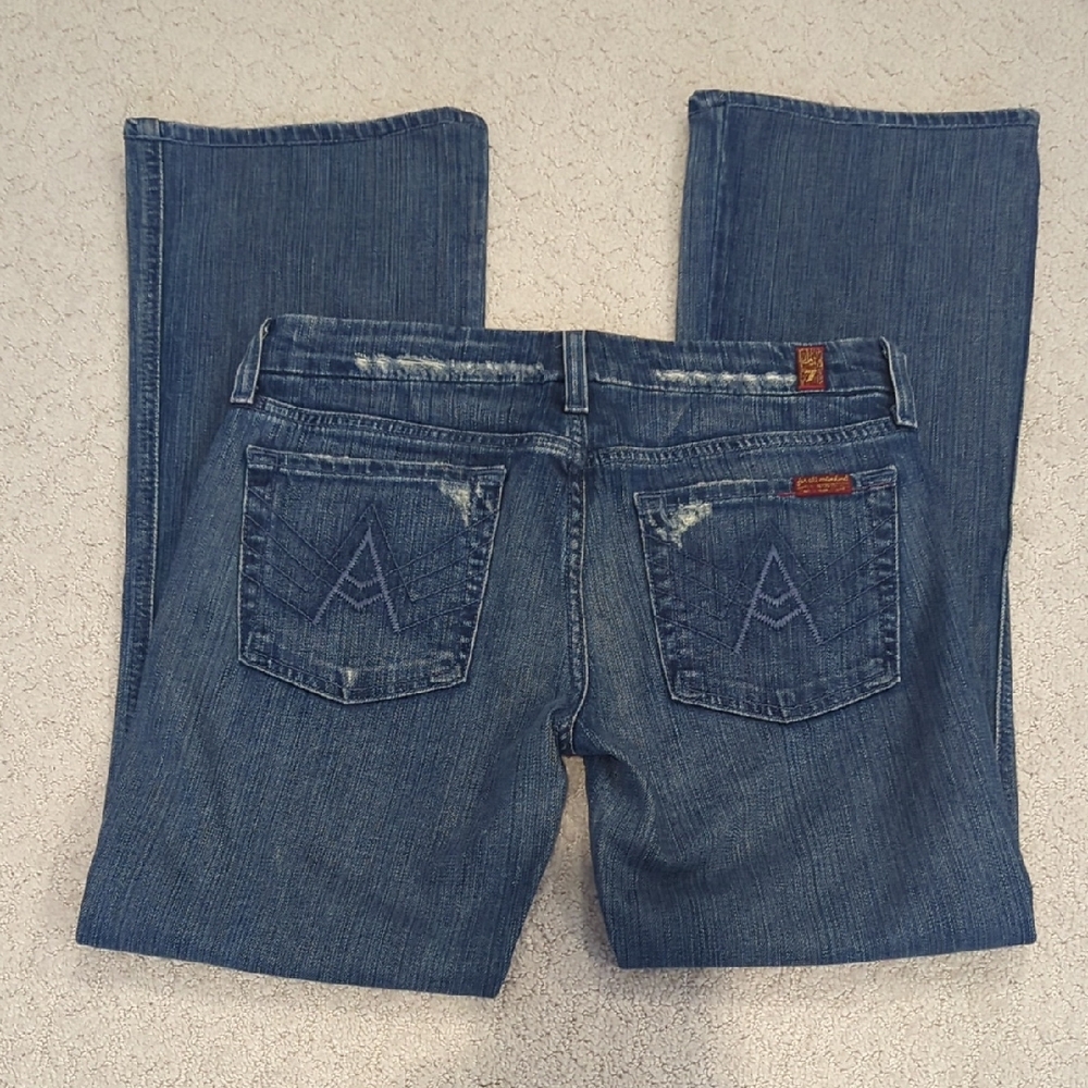 7 For All Mankind Women's Distressed Blue Boot Cut Jeans